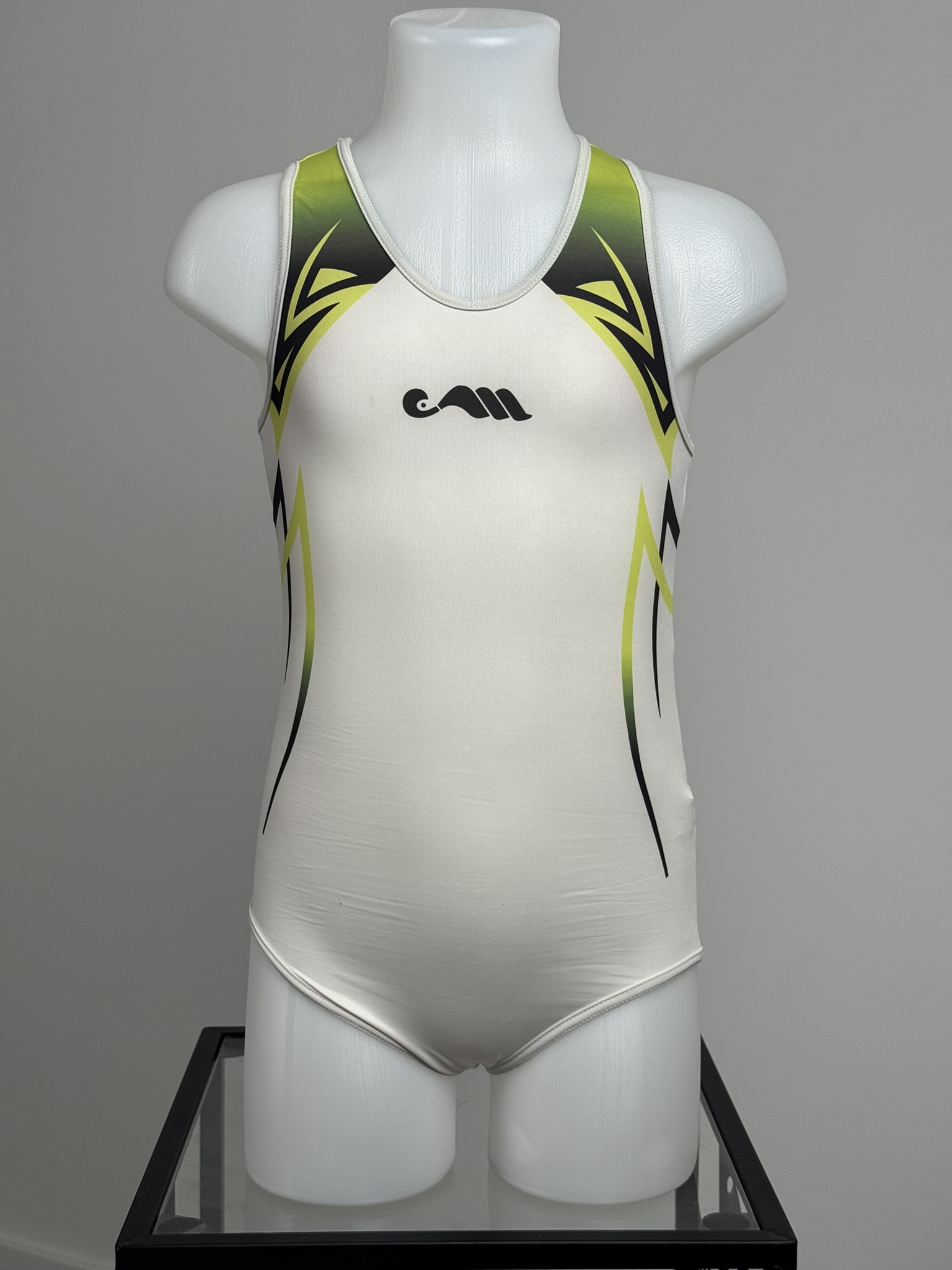 leotard Moreau GAM blanc &amp; vert, vue de face, 8A