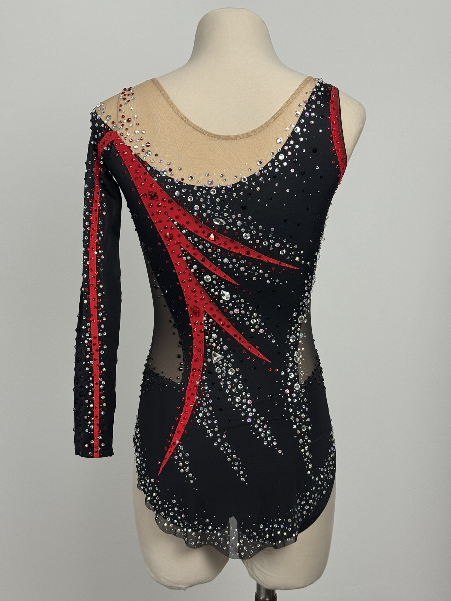 justaucorps GR noir &amp; rouge, Elégance strass, vue de dos, 12-14A