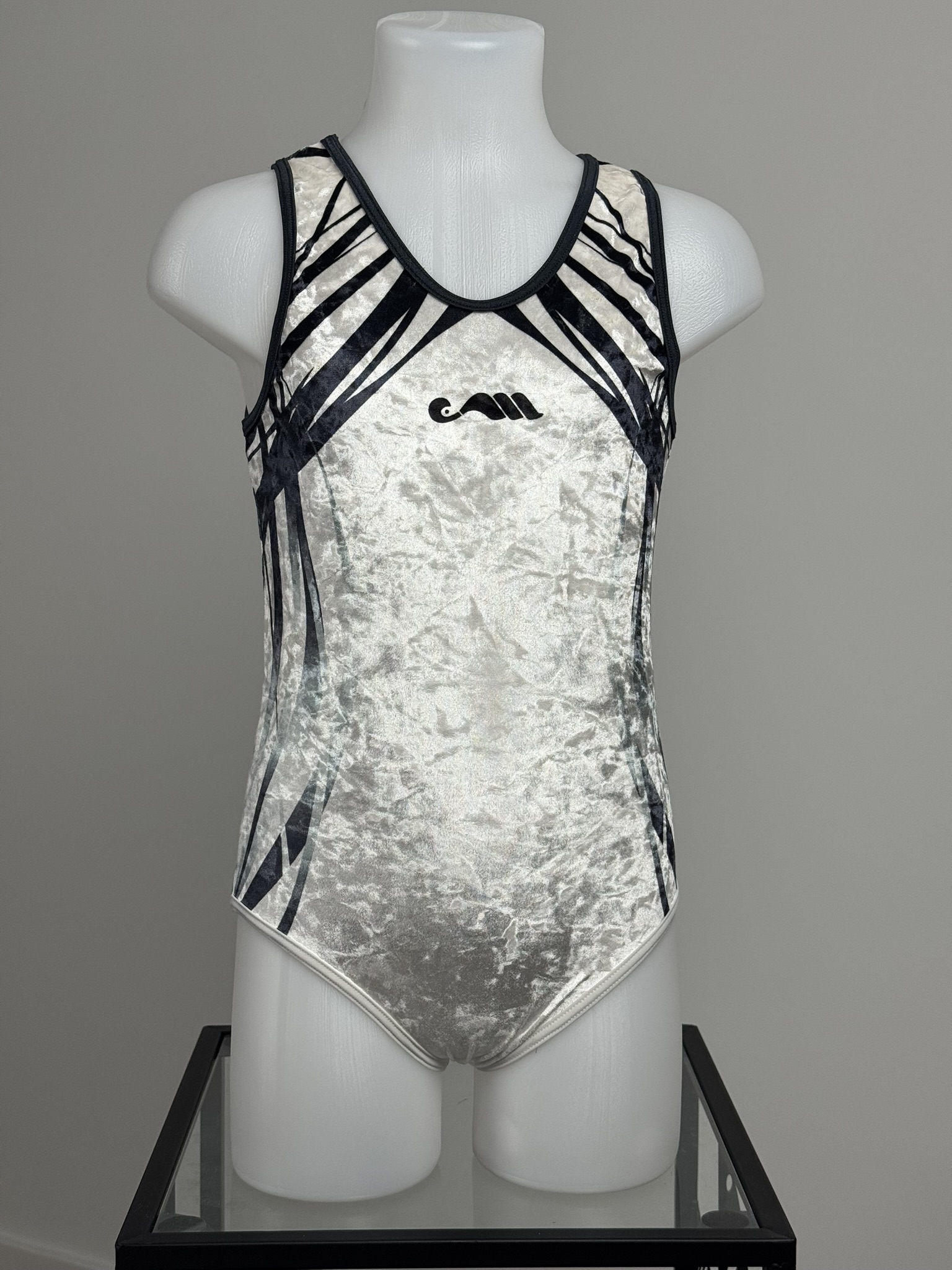 leotard velours Moreau GAM blanc &amp; gris, vue de face, 10A