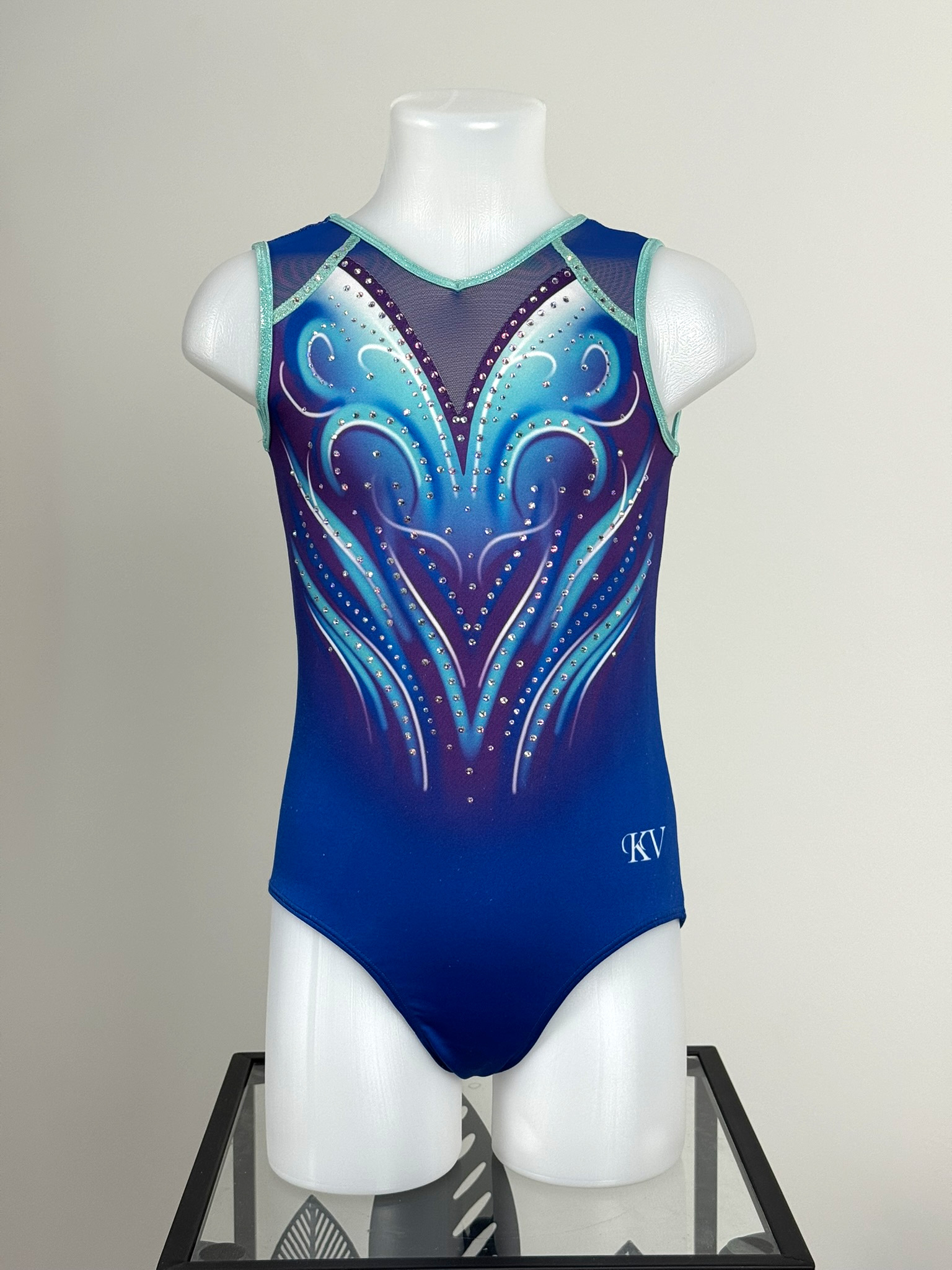 Justaucorps d'occasion GAF KV leotards bleu, vue de face, taille 8-10 ans